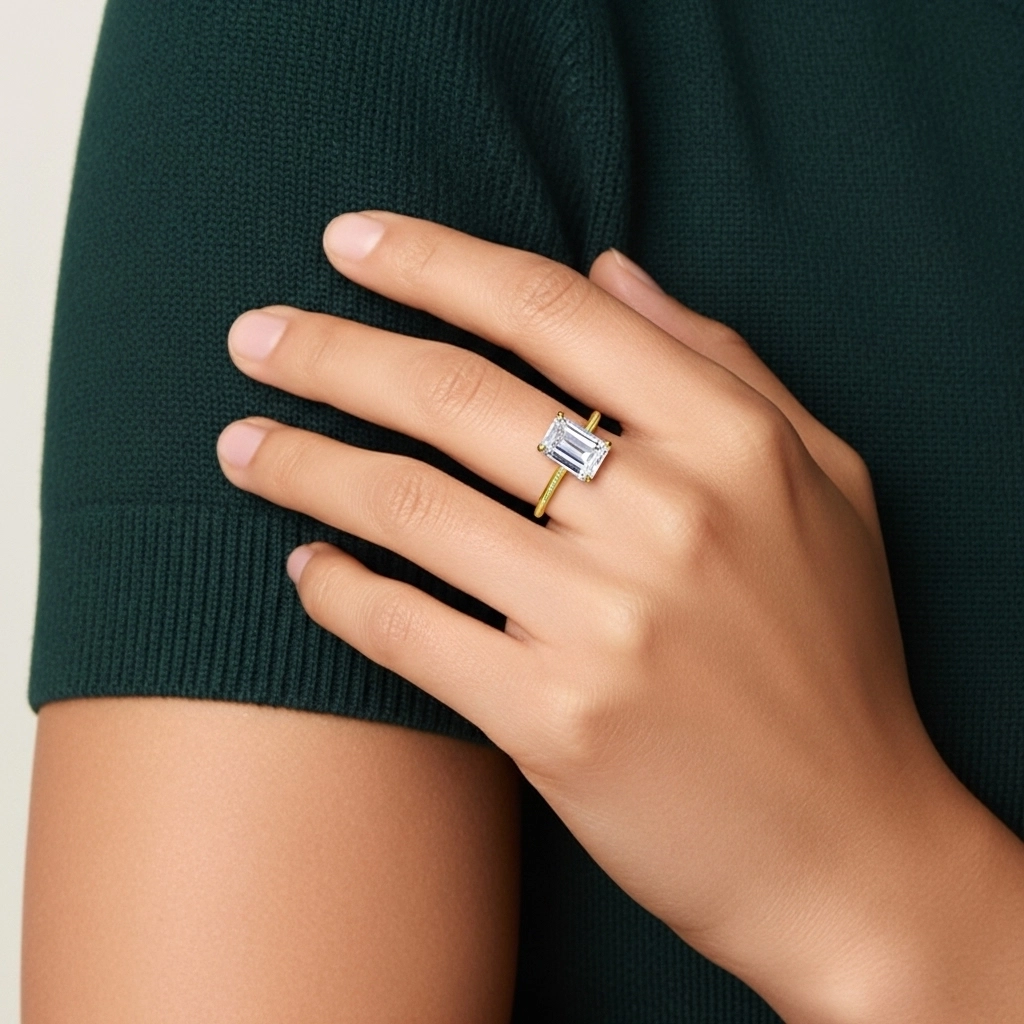 Classic Emerald 0.80ct Moissanite Engagement Ring