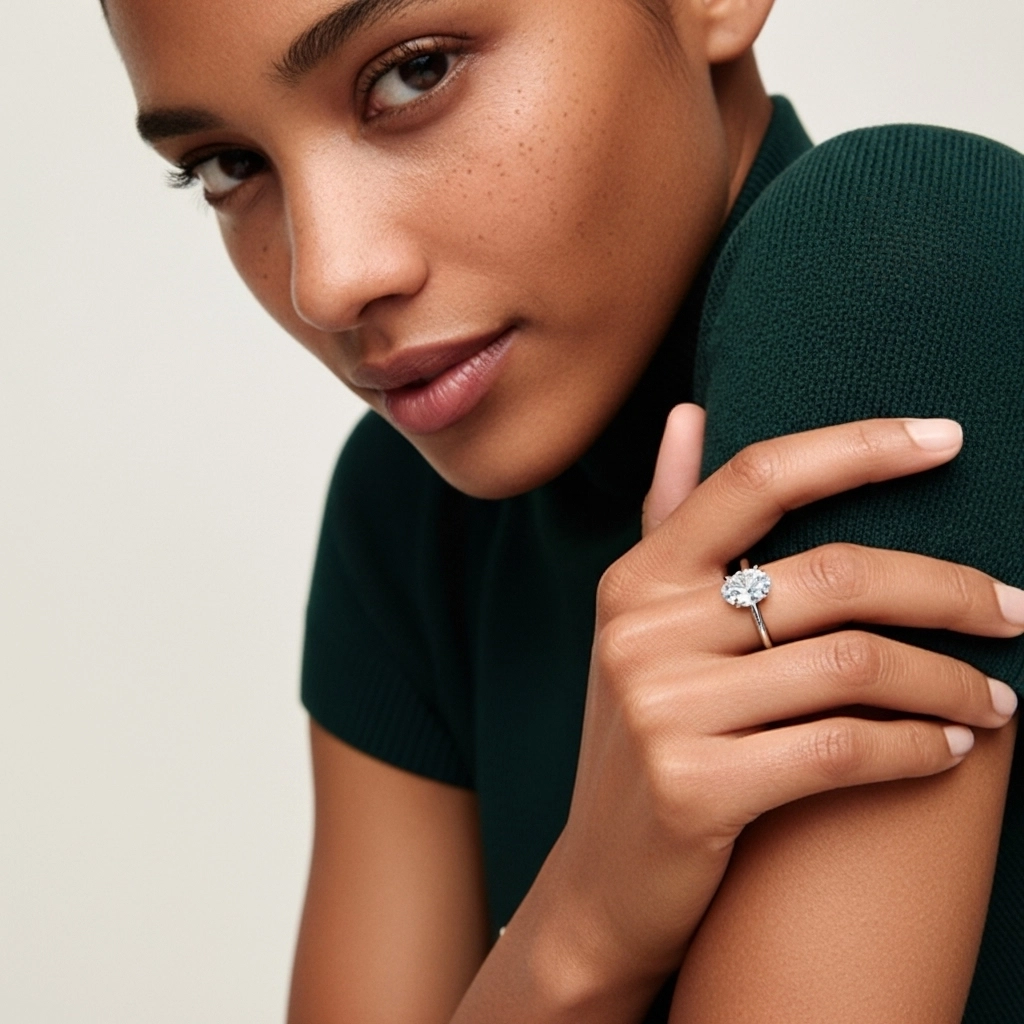 Classique Ovale 1.00ct Zircon cubique Bague de fiançailles