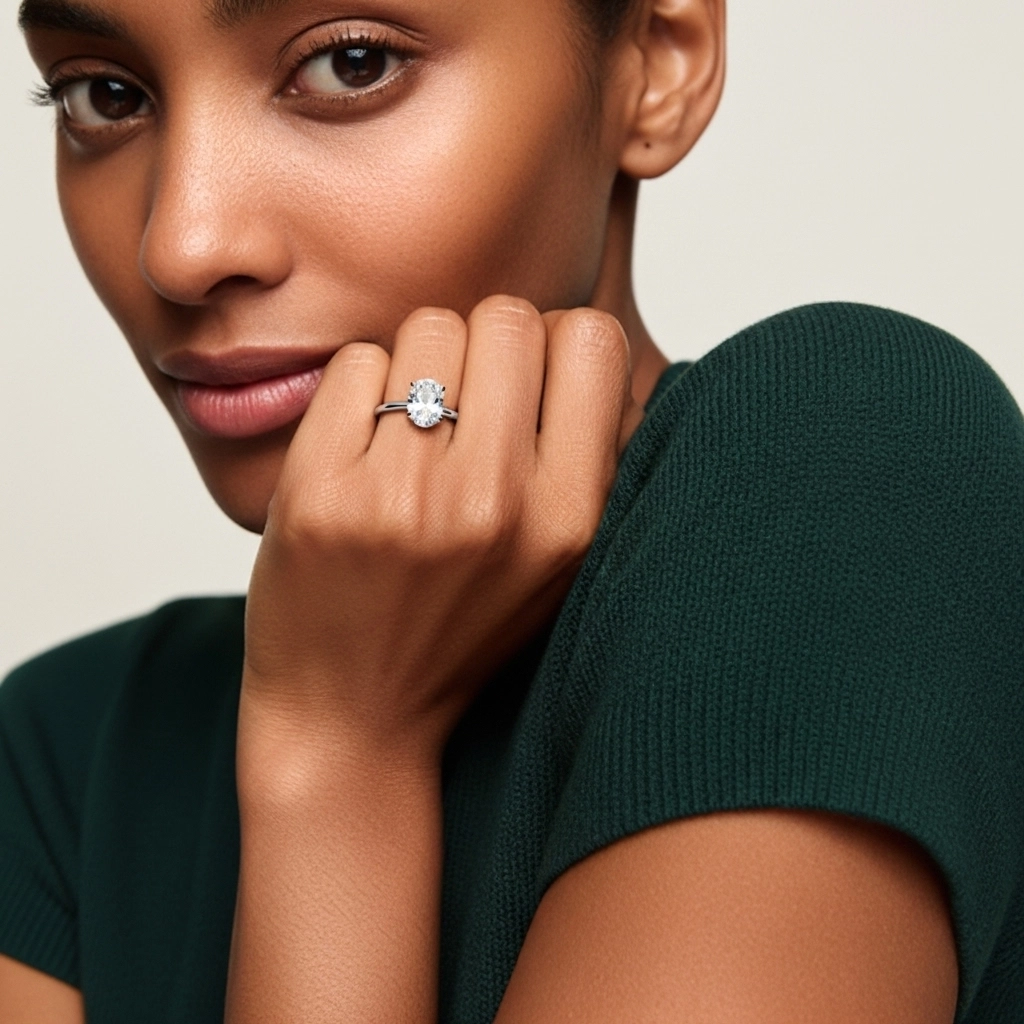 Classique Ovale 1.00ct Zircon cubique Bague de fiançailles