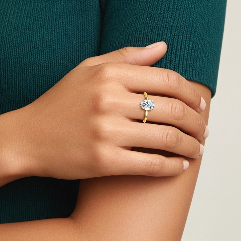 Classique Ovale 1.00ct Zircon cubique Bague de fiançailles