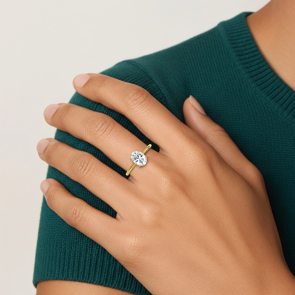 Classique Ovale 1.00ct Zircon cubique Bague de fiançailles