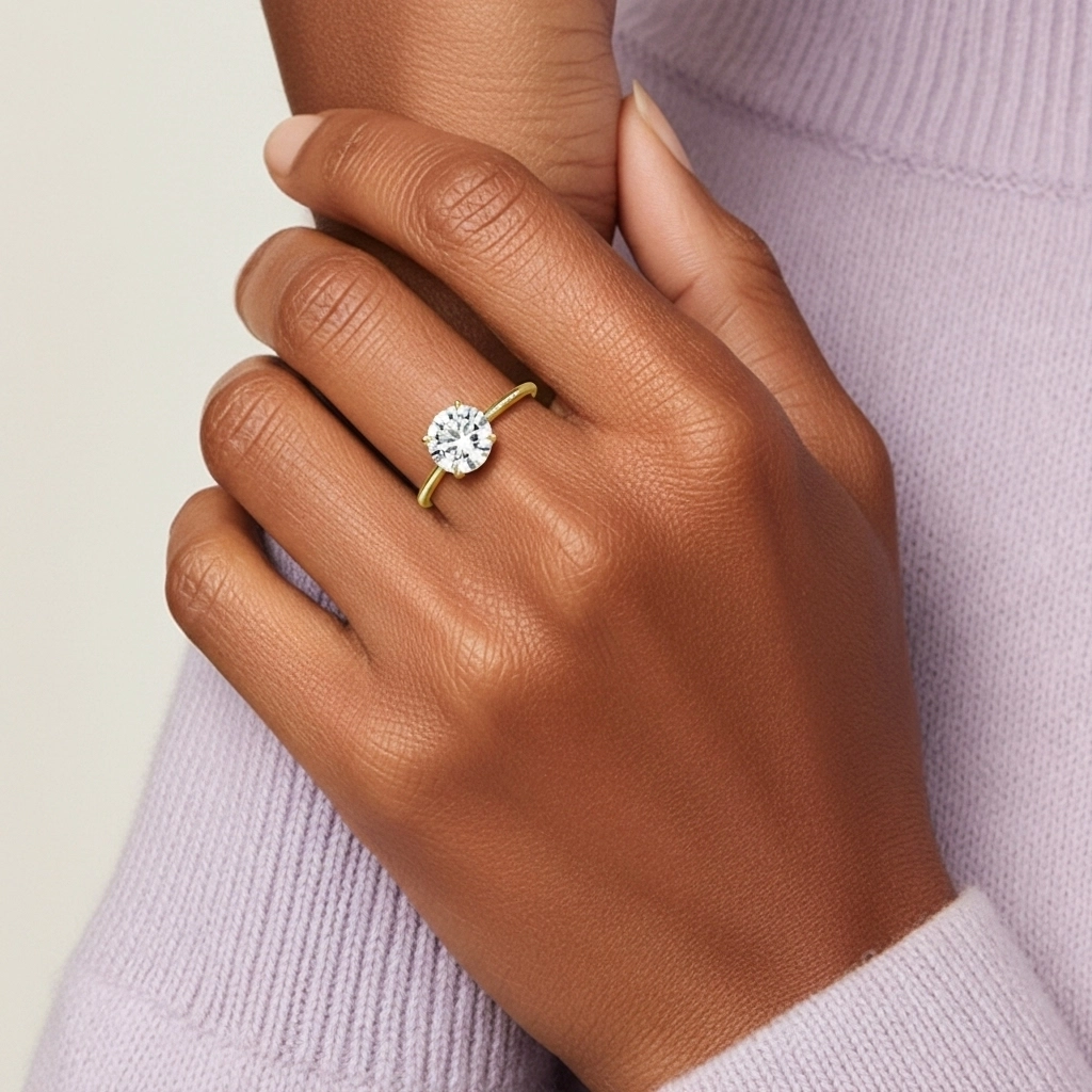 Clásico Redondo 1.00ct Circonio cúbico Anillo de Compromiso