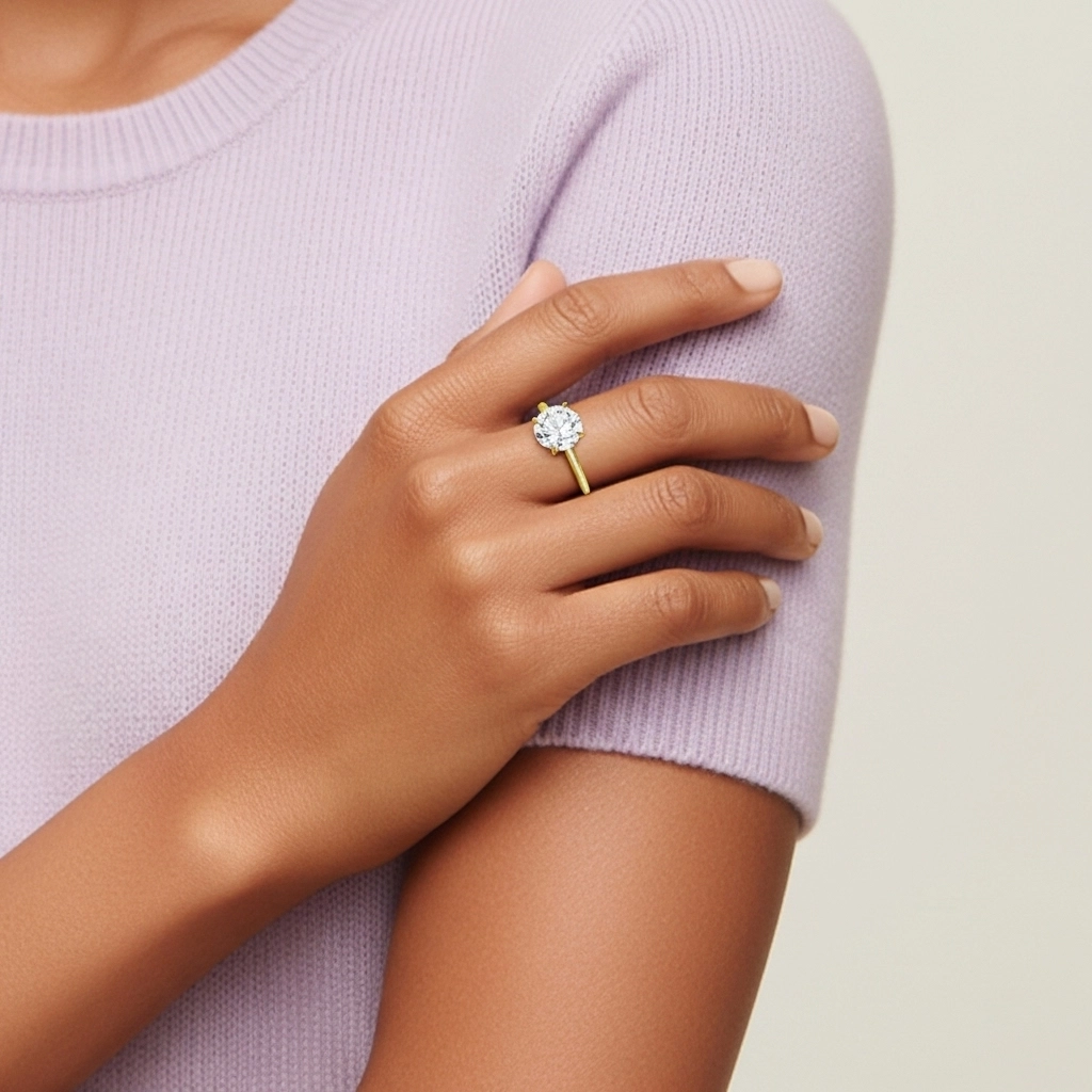 Clásico Redondo 1.00ct Circonio cúbico Anillo de Compromiso