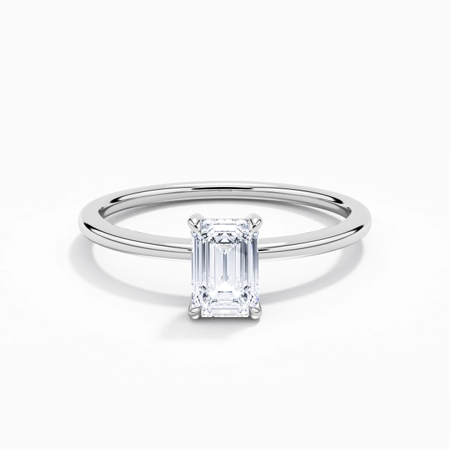 Classique Émeraude Moissanite Bague de fiançailles 0.80ct En Blanc Platine Panier Tige Droite