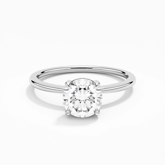 Classic Round Moissanite Engagement Ring 1.00ct In White 14K White Gold Basket Straight Shank