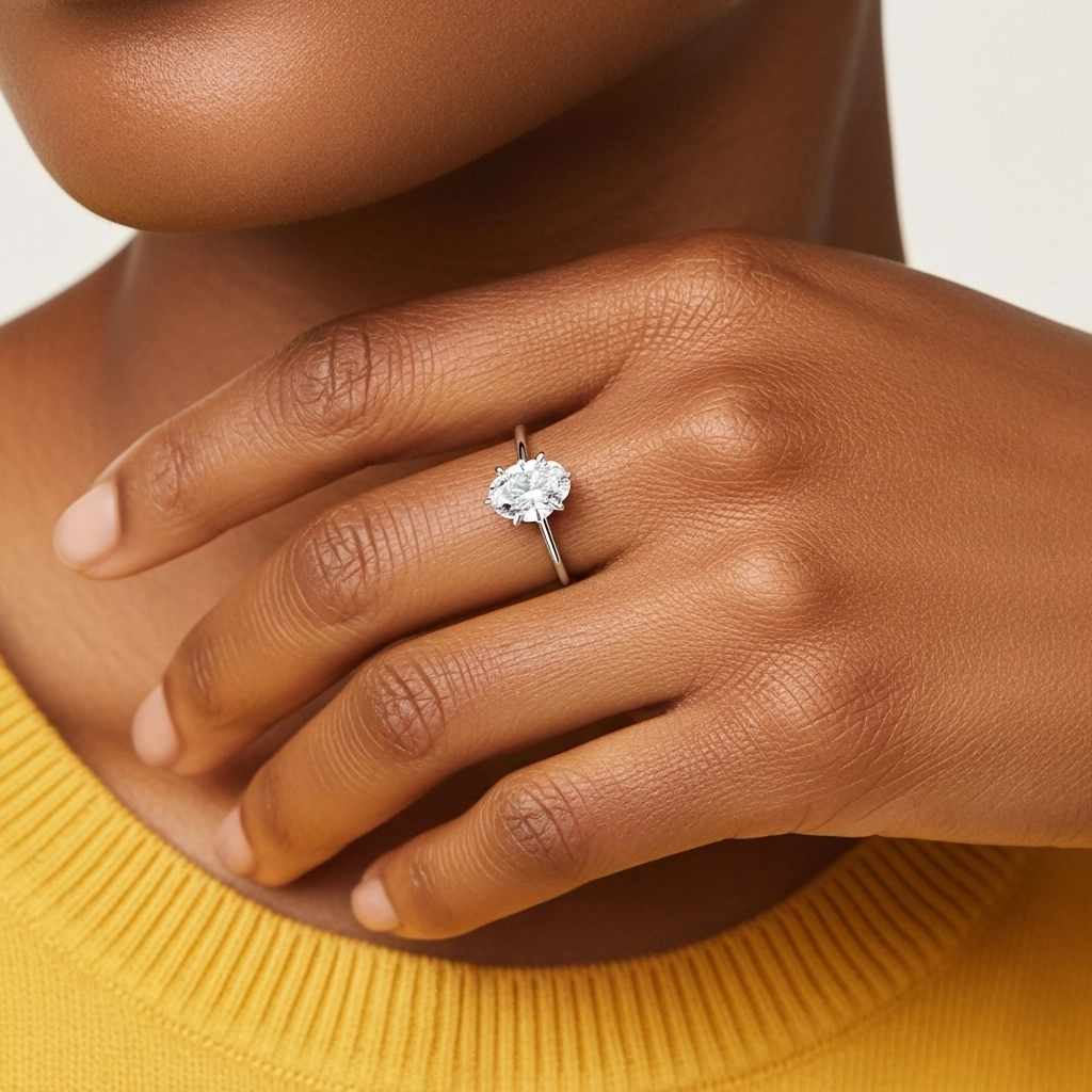 Simple Ovale 1.00ct Moissanite Bague de fiançailles