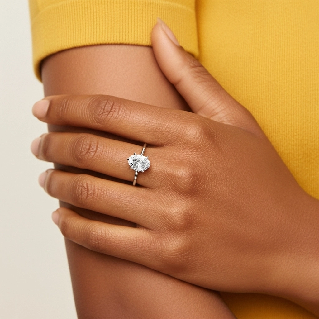 Simple Ovale 1.00ct Moissanite Bague de fiançailles