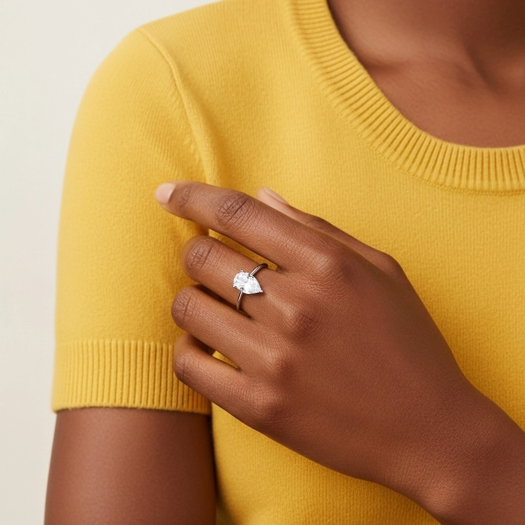 Simple Poire 1.00ct Moissanite Bague de fiançailles