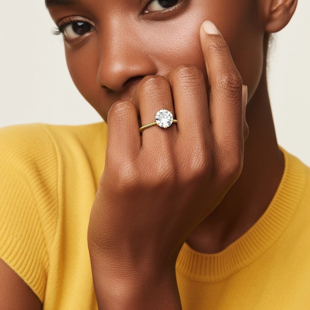 Simple Rond 1.00ct Moissanite Bague de fiançailles