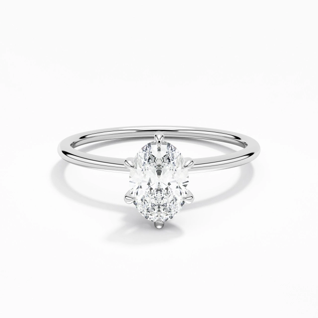 Simple Oval Cubic Zirconia Engagement Ring 1.00ct In White 925 Sterling Silver Hidden Halo Straight Shank