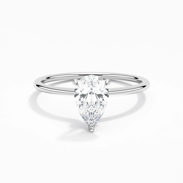 Simple Pera Circonio cúbico Anillo de Compromiso 1.00ct En Blanco Plata esterlina 925 Aro de halo oculto Pata recta