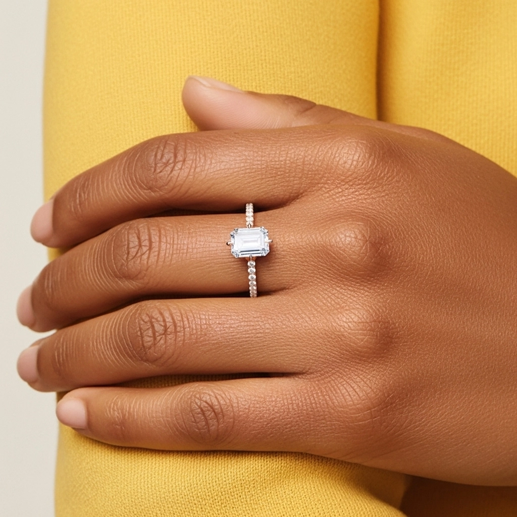 Simple Emerald 0.80ct Cubic Zirconia Engagement Ring