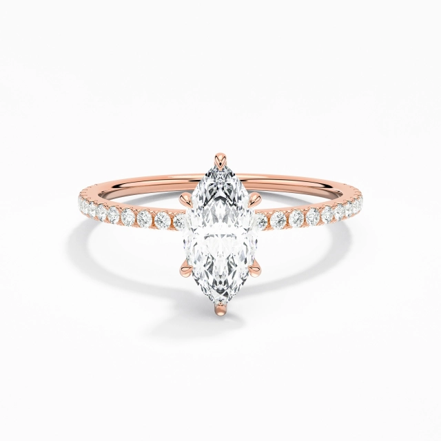 Simple Marquise Cubic Zirconia Engagement Ring 0.80ct In White 925 Sterling Silver Hidden Halo Straight Shank