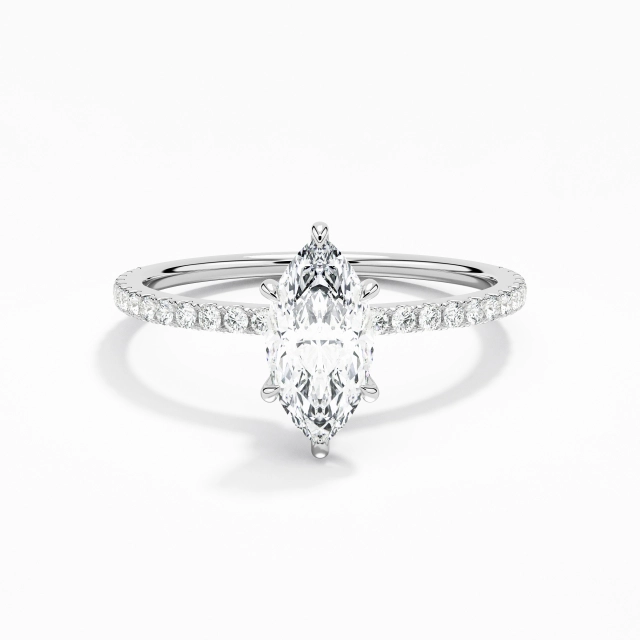 Simple Marquise Cubic Zirconia Engagement Ring 0.80ct In White 925 Sterling Silver Hidden Halo Straight Shank