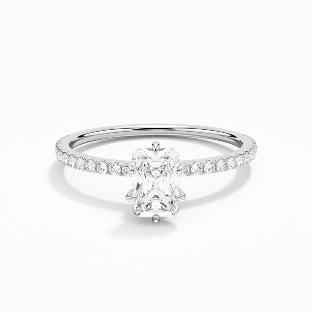 Simple Radiant Cubic Zirconia Engagement Ring 0.80ct In White 925 Sterling Silver Hidden Halo Straight Shank
