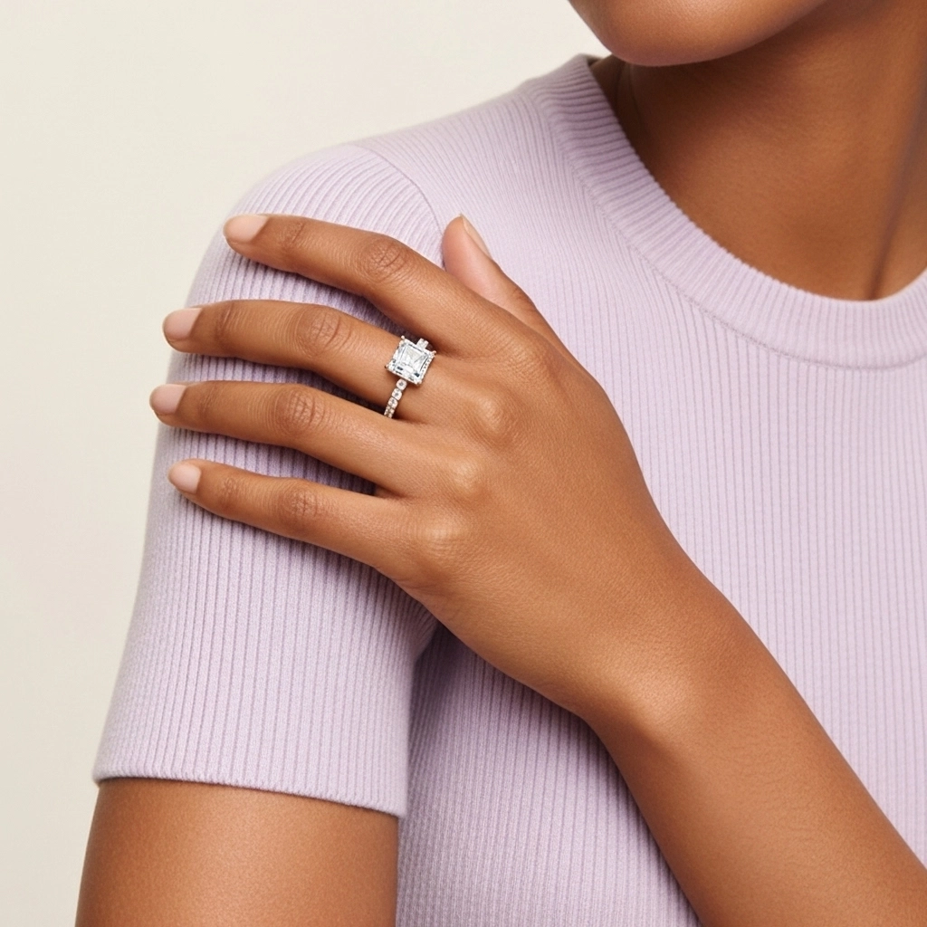 Simple Asscher 1.00ct Moissanite Bague de fiançailles