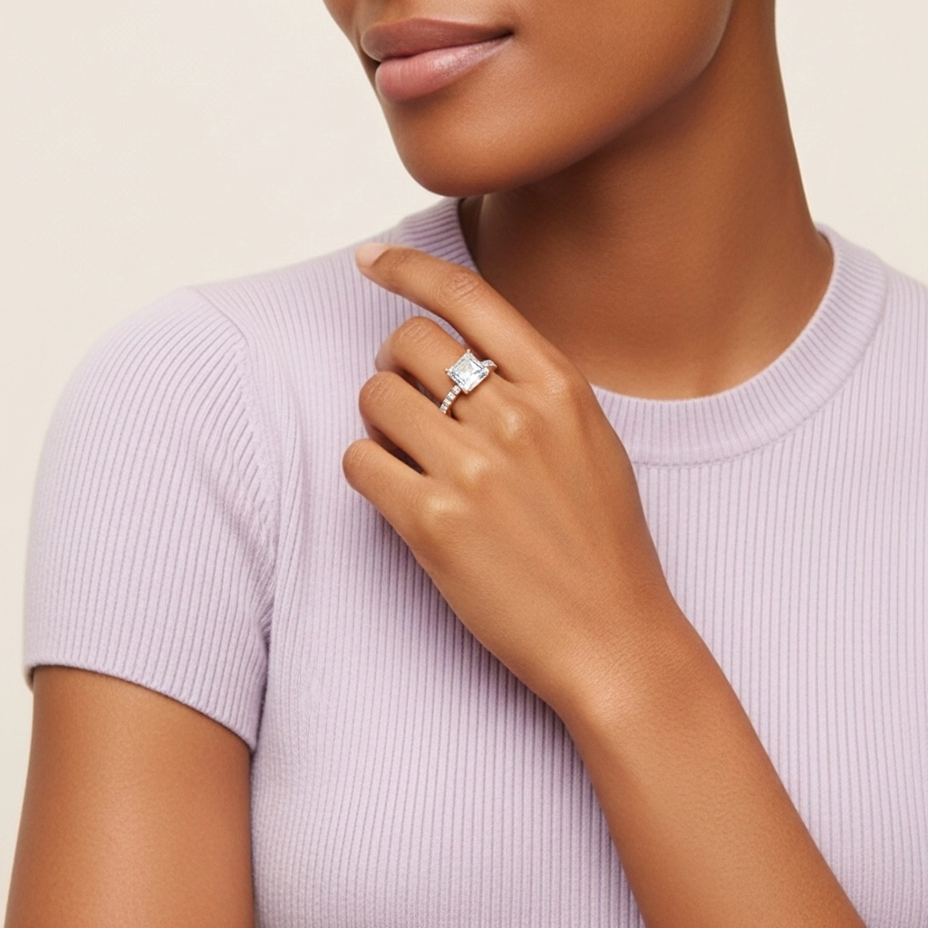 Simple Asscher 1.00ct Moissanite Bague de fiançailles