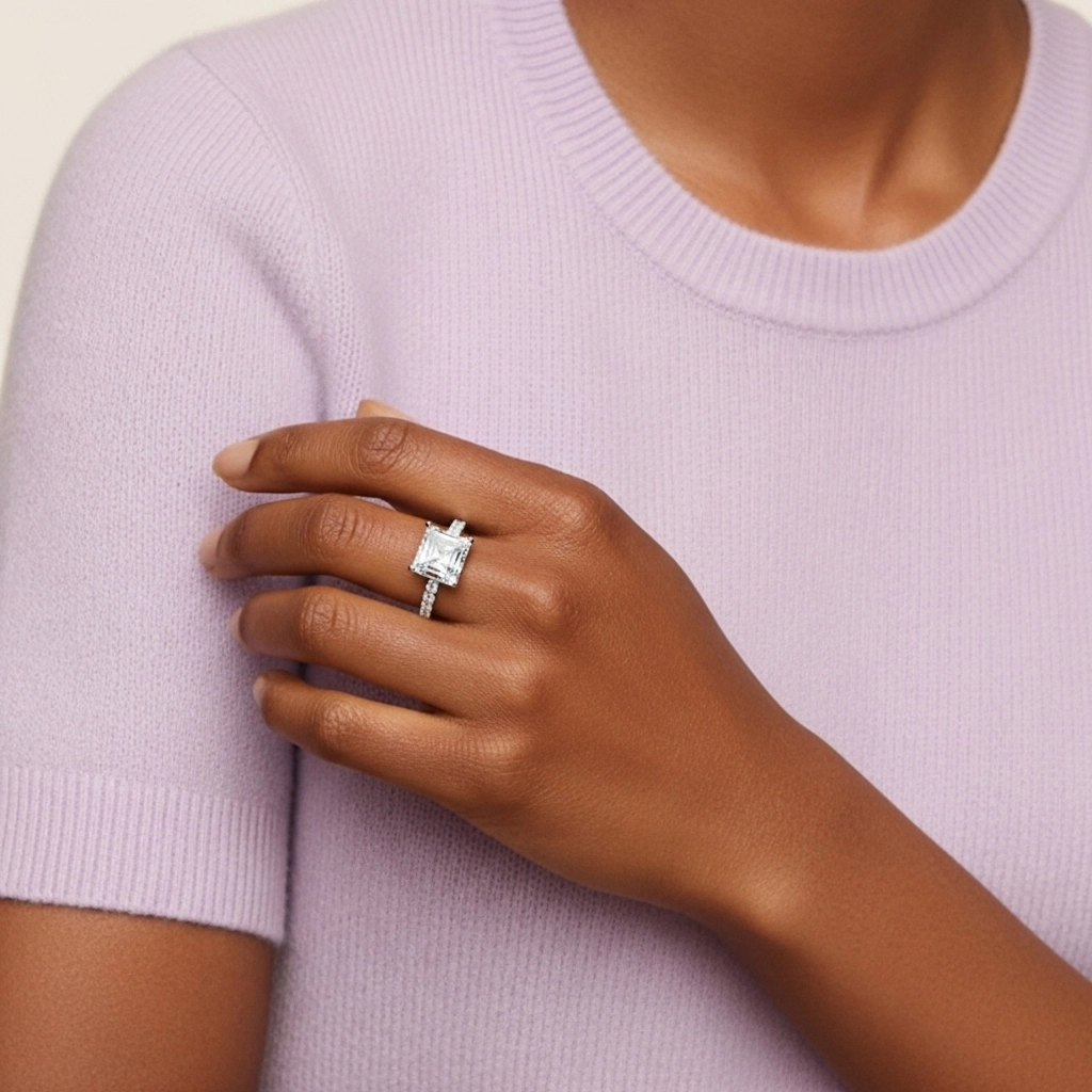 Simple Asscher 1.00ct Moissanite Bague de fiançailles