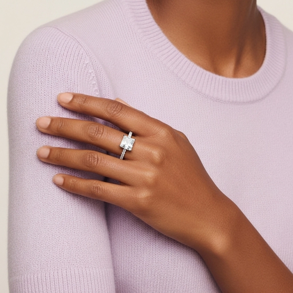 Simple Asscher 1.00ct Moissanite Bague de fiançailles