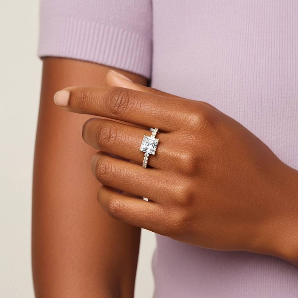 Simple Asscher 1.00ct Moissanite Bague de fiançailles