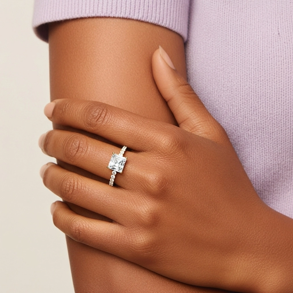 Simple Asscher 1.00ct Moissanite Bague de fiançailles