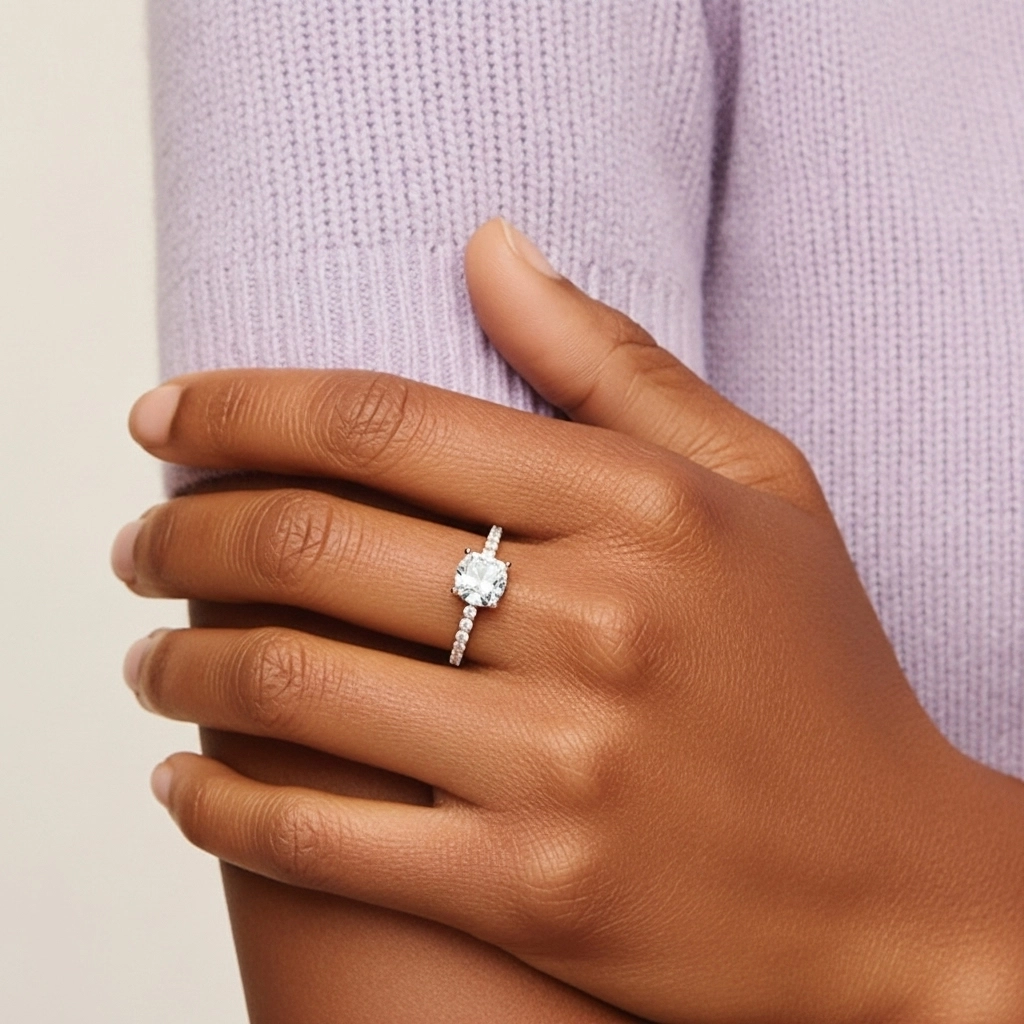 Simple Coussin 1.00ct Moissanite Bague de fiançailles