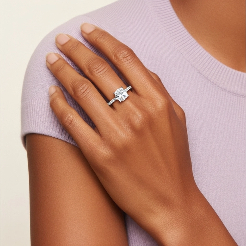 Simple Coussin 1.00ct Moissanite Bague de fiançailles