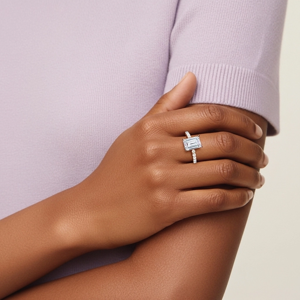 Simple Émeraude 1.00ct Moissanite Bague de fiançailles