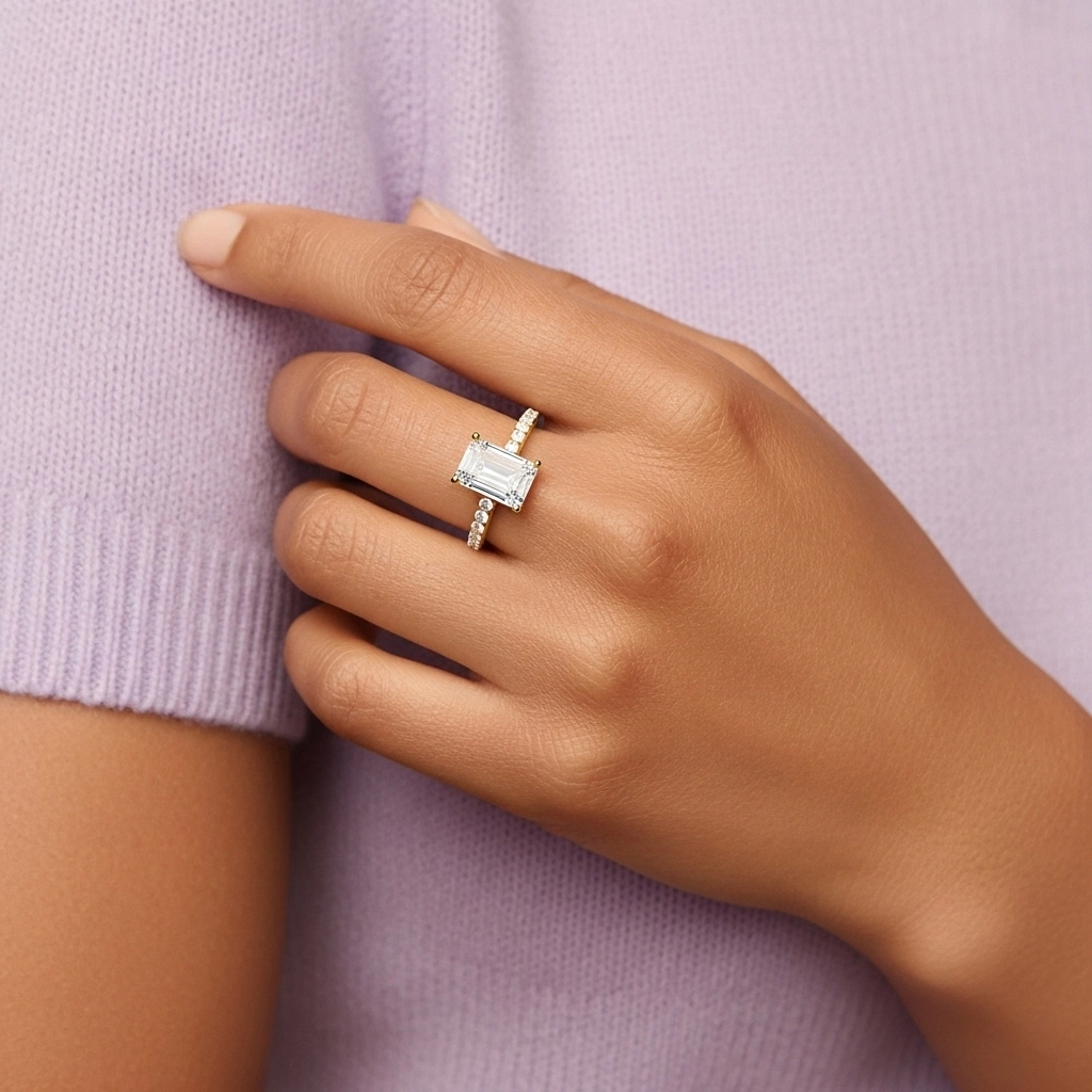 Simple Émeraude 1.00ct Moissanite Bague de fiançailles