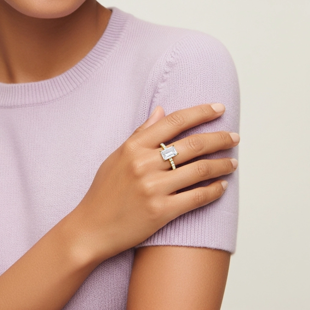 Simple Émeraude 1.00ct Moissanite Bague de fiançailles