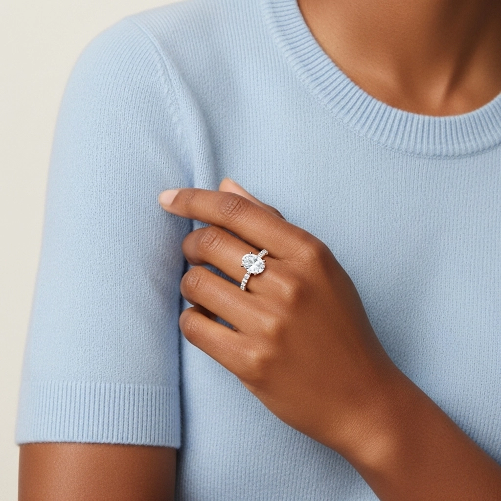 Simple Ovale 1.00ct Moissanite Bague de fiançailles