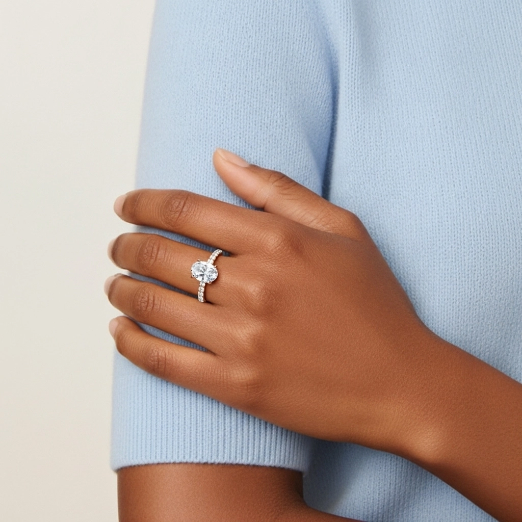 Simple Ovale 1.00ct Moissanite Bague de fiançailles