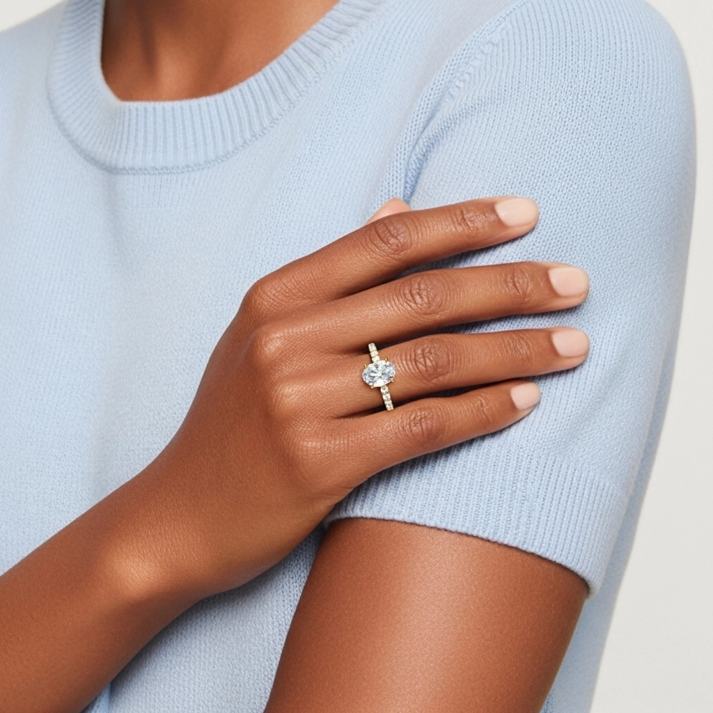 Simple Ovale 1.00ct Moissanite Bague de fiançailles