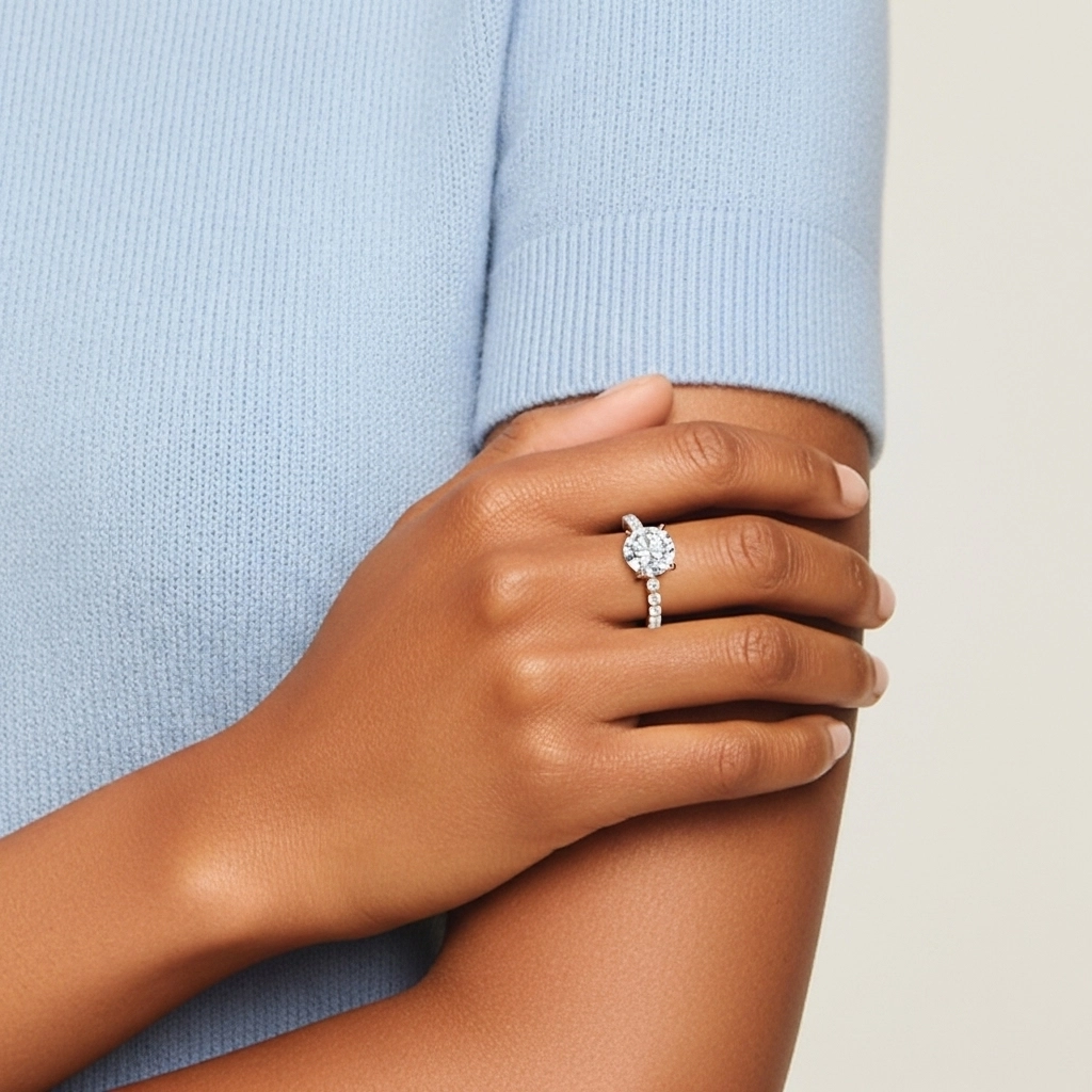 Simple Rond 1.00ct Moissanite Bague de fiançailles