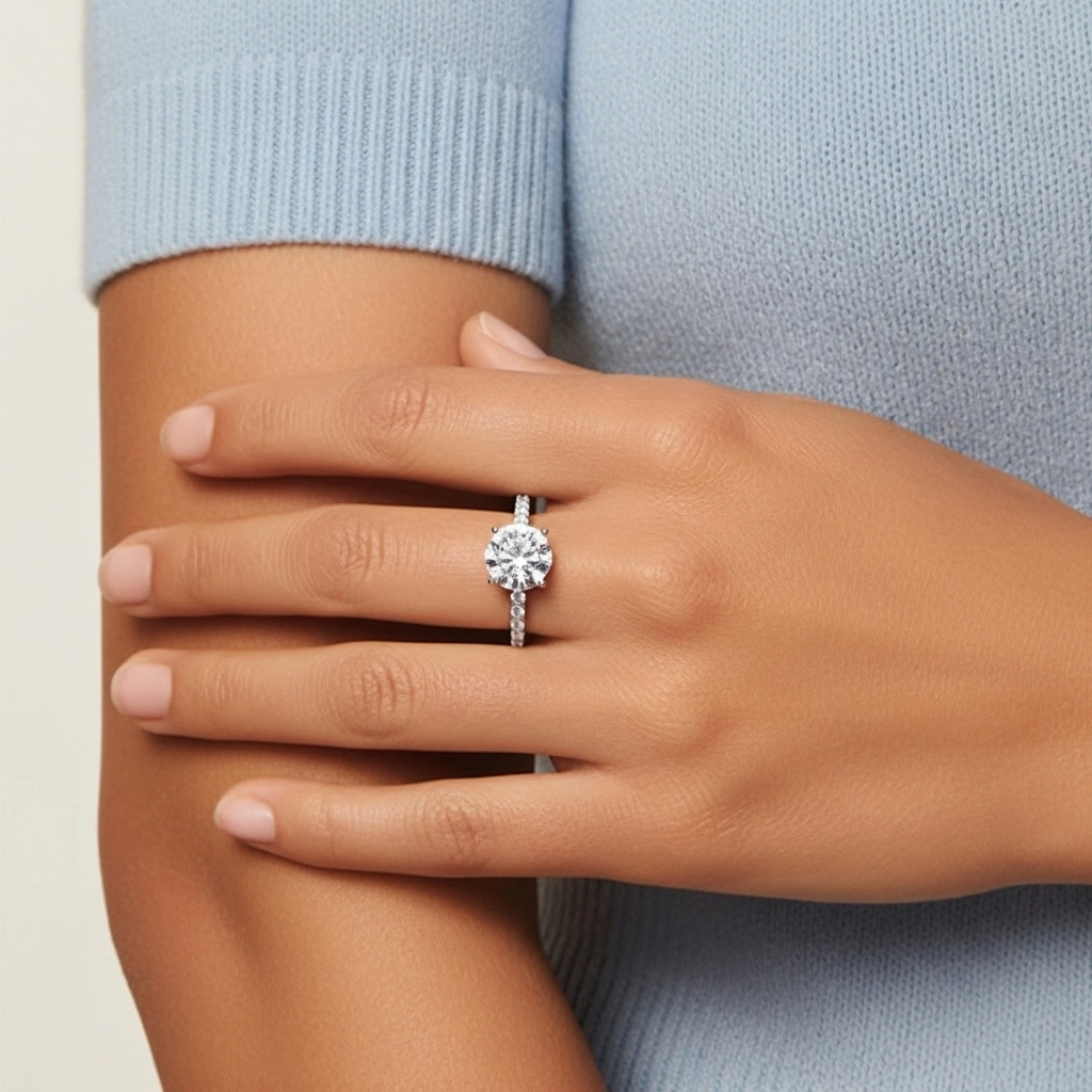 Simple Rond 1.00ct Moissanite Bague de fiançailles