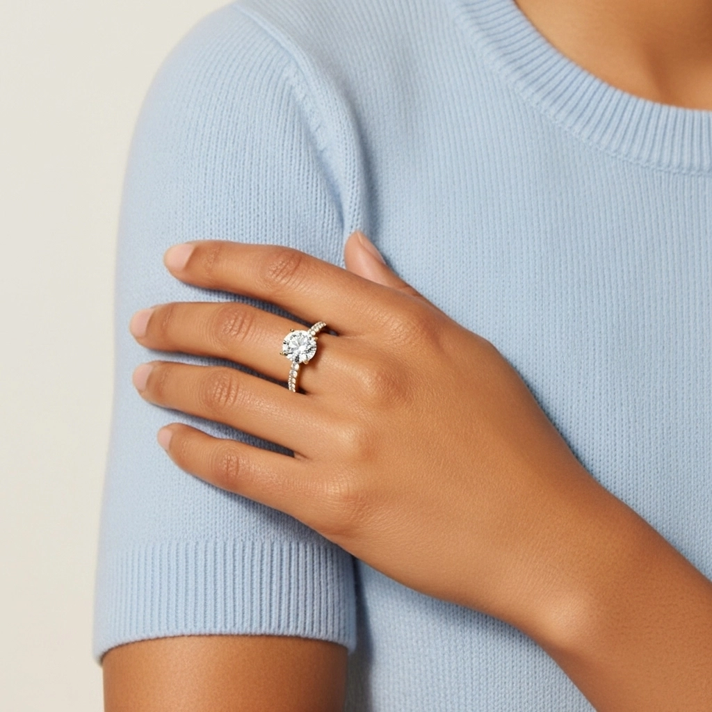 Simple Rond 1.00ct Moissanite Bague de fiançailles