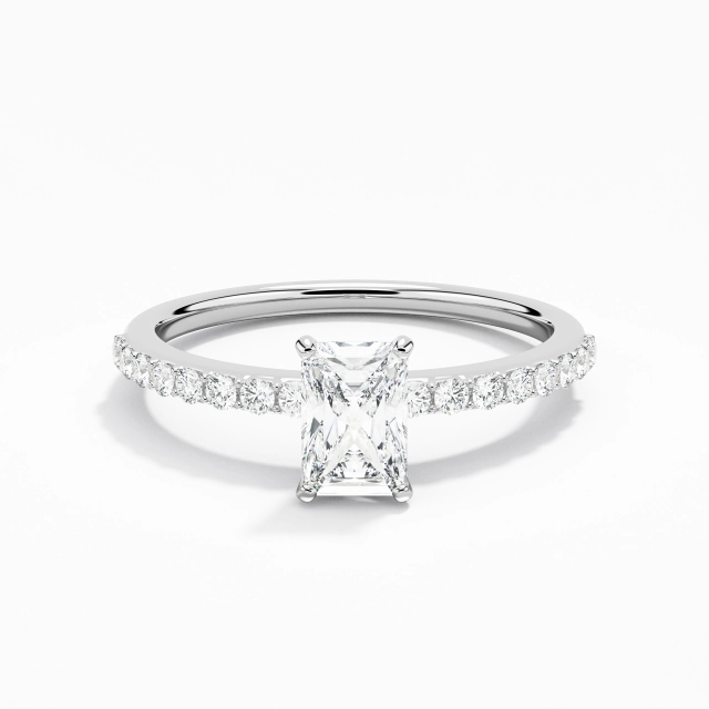 Simple Radiant Zircon cubique Bague de fiançailles 0.80ct En Blanc Argent sterling 925 Griffe Tige Droite