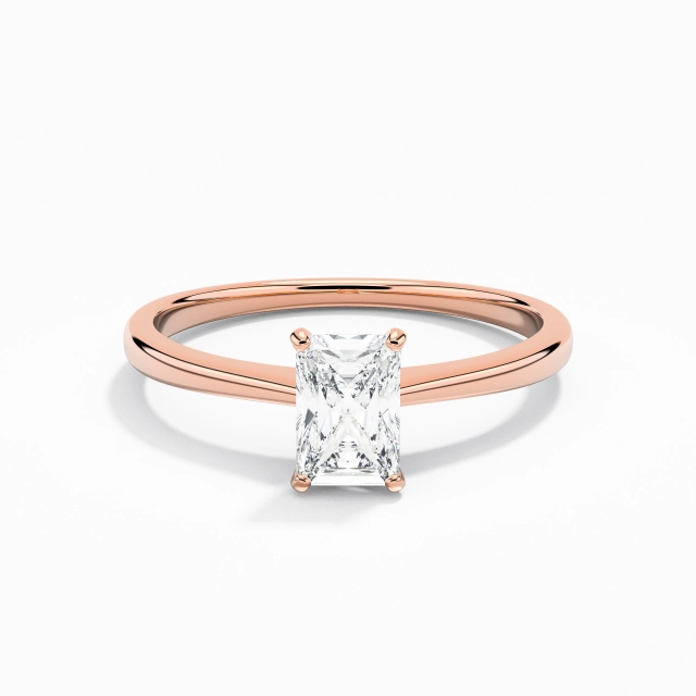 925 Sterling Silver Solitaire Custom Engagement Ring Polish Plating 18K Rose Gold Classic Radiant Cubic Zirconia 0.80ct Reverse Tapered