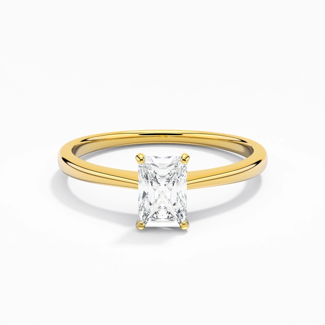 925 Sterling Silver Solitaire Custom Engagement Ring Polish Plating 18K Yellow Gold Classic Radiant Cubic Zirconia 0.80ct Reverse Tapered