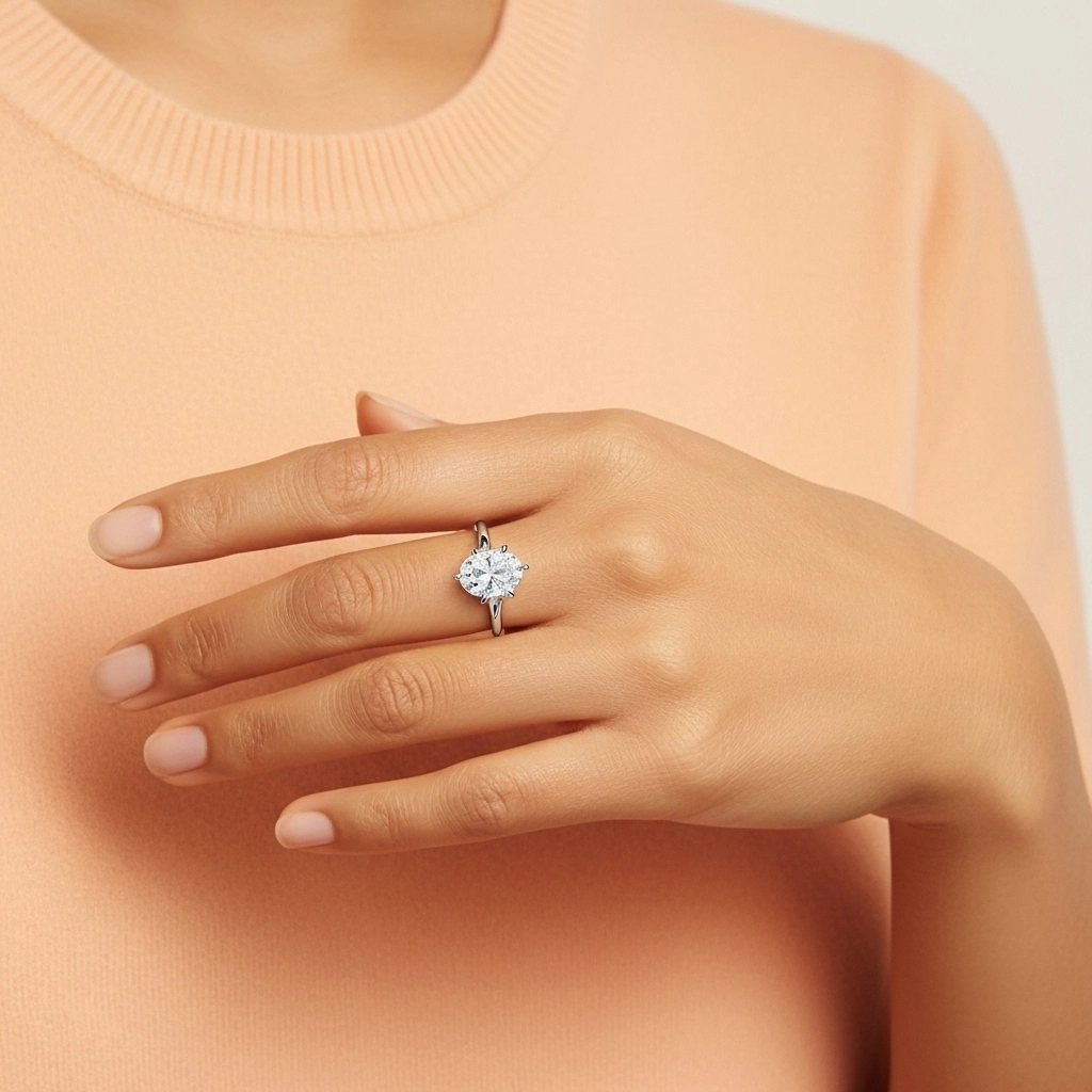 Classique Ovale Coupé Bague de fiançailles