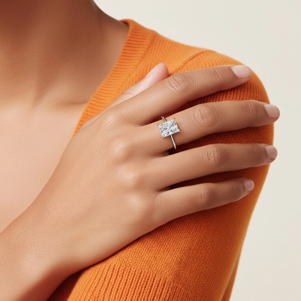 0.80ct Moissanite Engagement Ring 18K White Gold