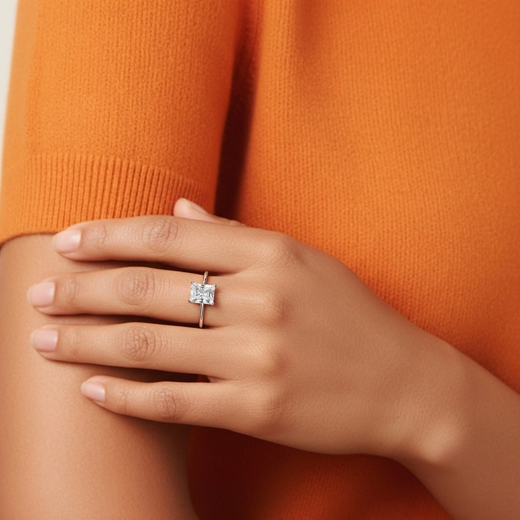 0.80ct Moissanite Engagement Ring 18K White Gold