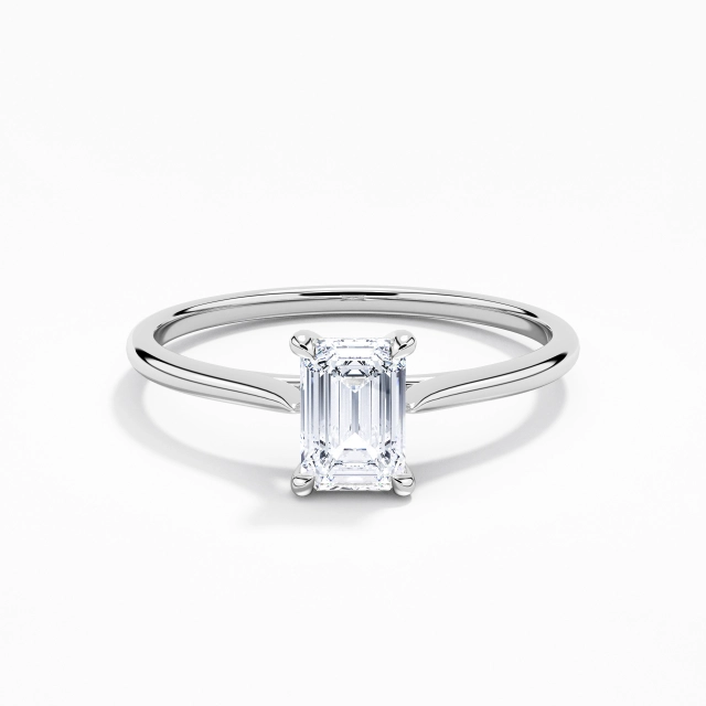 Classic White Gold Polish Plating 925 Sterling Silver Engagement Ring Emerald White Trellis Reverse Tapered