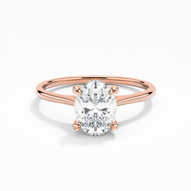 Classic 18K Rose Gold Polish Plating 925 Sterling Silver Engagement Ring Oval White Trellis Reverse Tapered