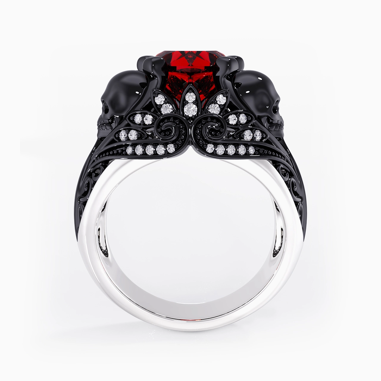 Gothic Cutout Lotus Skull Scrollwork Ring