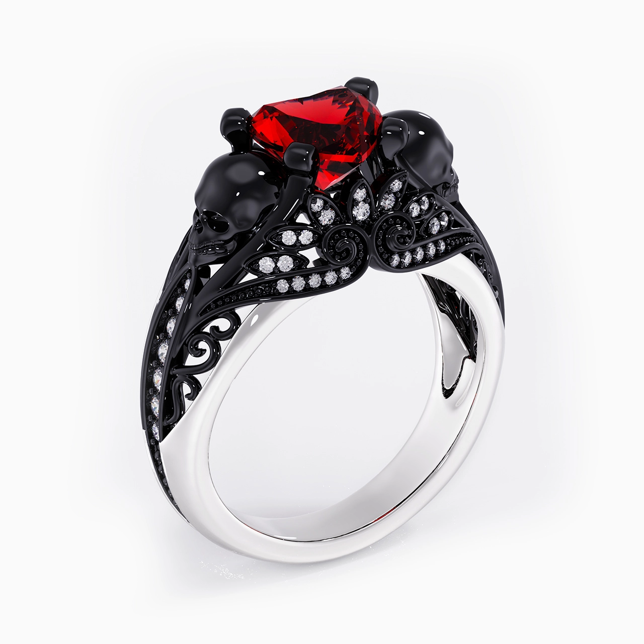 Gothic Cutout Lotus Skull Scrollwork Ring