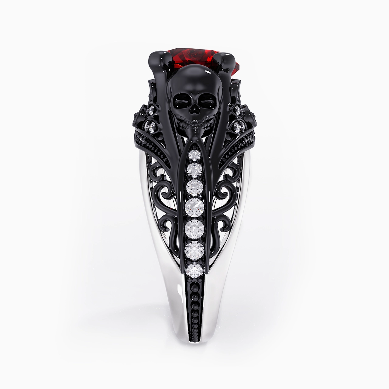 Gothic Cutout Lotus Skull Scrollwork Ring