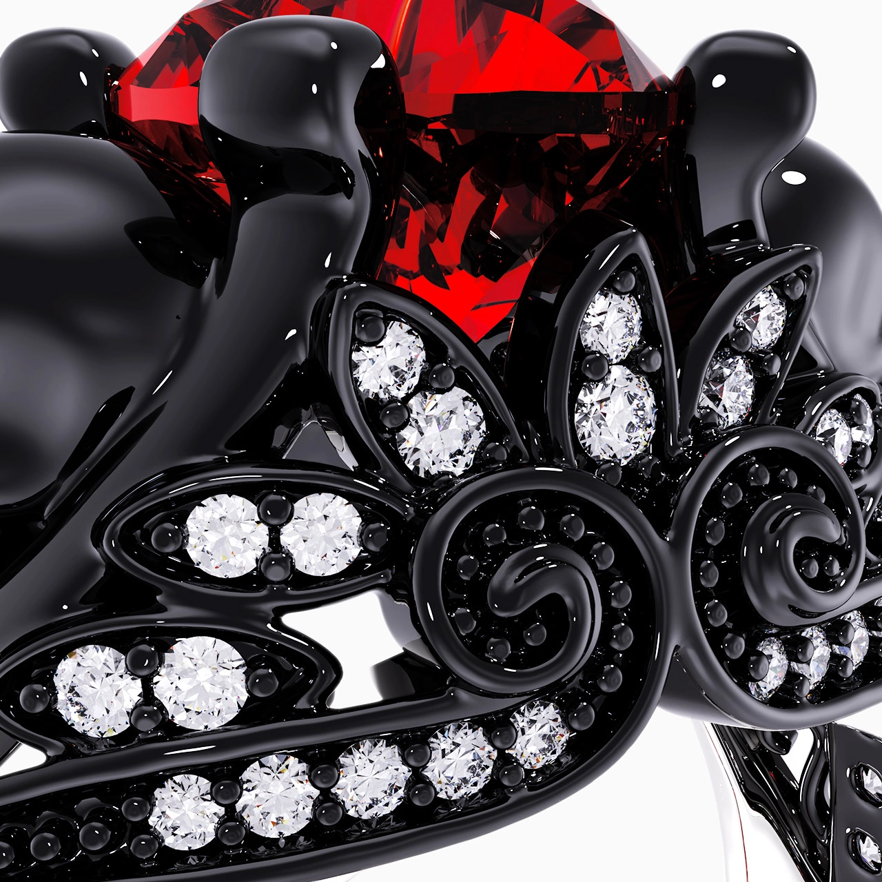 Gothic Cutout Lotus Skull Scrollwork Ring