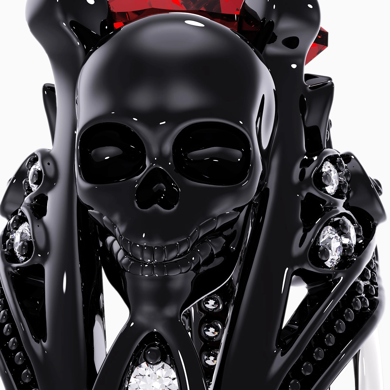 Gothic Cutout Lotus Skull Scrollwork Ring