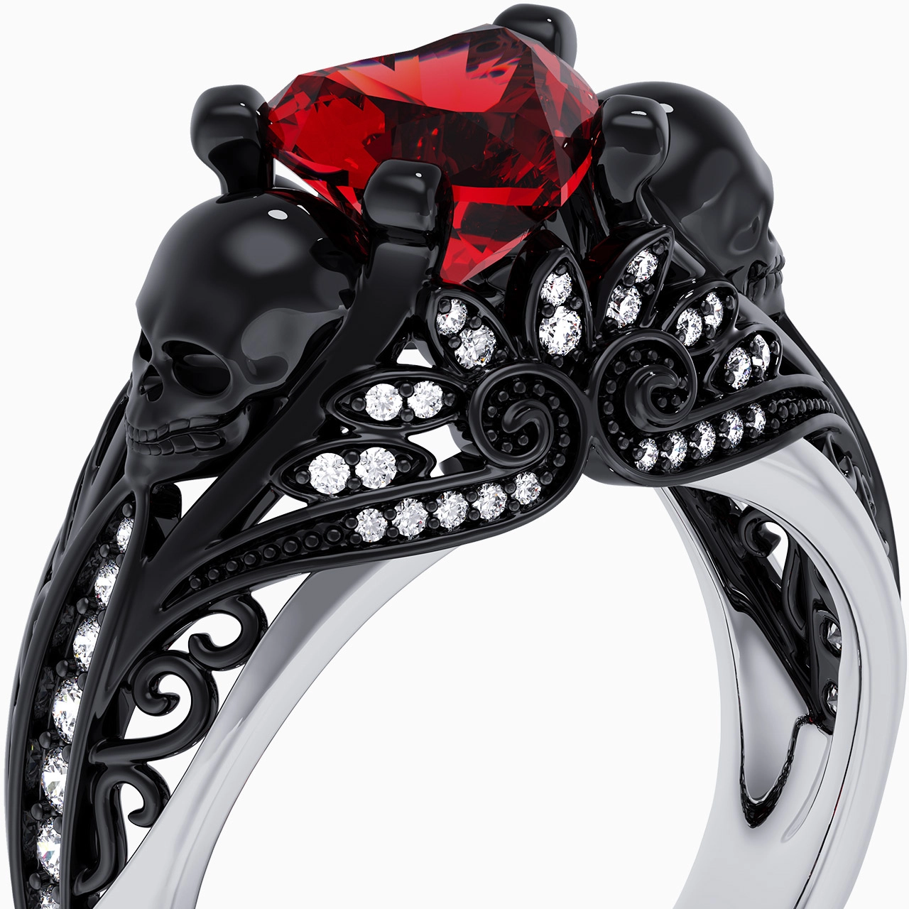 Gothic Cutout Lotus Skull Scrollwork Ring